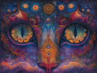 mystical cosmic eyes in starry universe