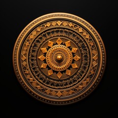 Obraz premium Minimalism mandala artwork. A beautifully crafted circular ornament featuring intricate geometric patterns and designs in a rich golden hue. 