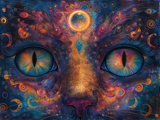 mystical cosmic feline gaze art
