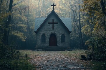 Obraz premium Little church with cristian cross , ai