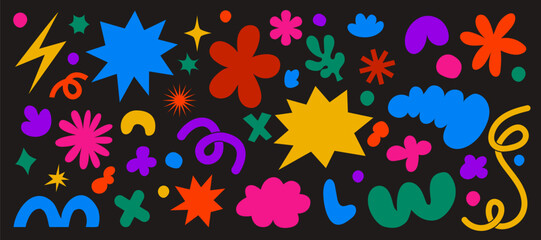Shape abstract doodle. Organic sticker cartoon, fun graphic retro. Flower background color, playful, happy cloud and scribble star. Funky icon, trendy cute simple elements. Vector tidy art background