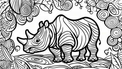 Coloring page, cute rhinoceros