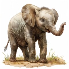 Fototapeta premium Cute Baby Elephant with Trunk Up.