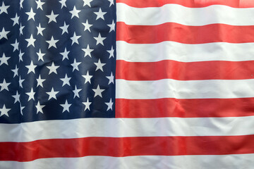 Naklejka premium United States of America flag with stars and stripes close up. Official US Banner waving with folds