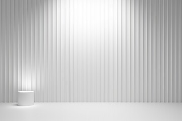 White Room with Warm Wooden Floor, Studio background, Modern Vertical Line Wall for Product Display Area