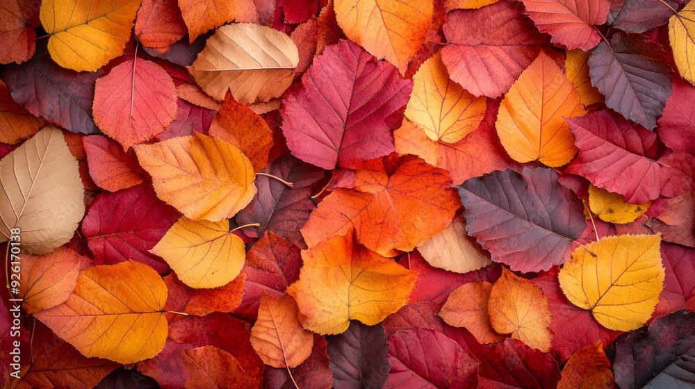 Poster a stunning array of red, orange, and yellow leaves covers the ground, creating a rich tapestry of au