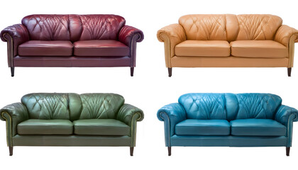 Fototapeta premium set of collection cut out , of modern luxury leather recliner sofas set in different color