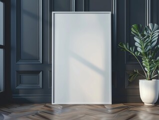 A_closeup_of_a_white_poster_frame_mockup_standing_