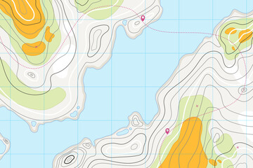 Topographic map with mountain relief, contur abstract wavy lines, top view land