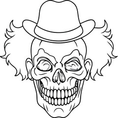 clown skull illustration black and white