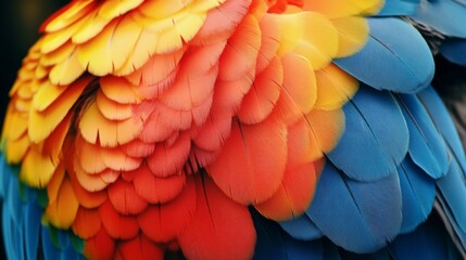 Fototapeta premium A close-up image showcasing the vibrant and colorful feathers of a bird, highlighting the intricate details and vivid color patterns that make up the bird's plumage.