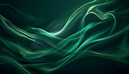Obraz premium Abstract Wavy Dark Green Background with Smooth Curves and Elegant Flowing Design, Mysterious Visual Representation, Background with Copy Space