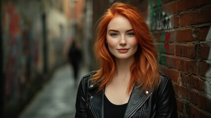 Obraz premium Redhead in Leather Jacket