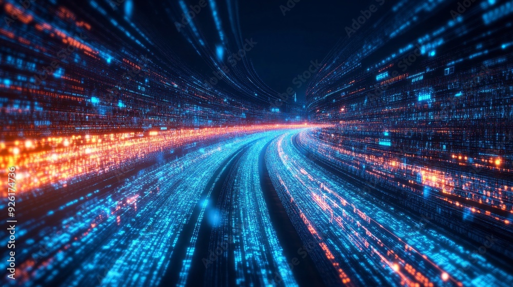 Aufkleber Illuminate your imagination with swirling streams of blue and orange data pulsating in a captivating digital world