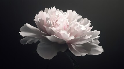 Serene Minimalistic Digital Drawing of Brilliant Peony with Soft Light on Black Background