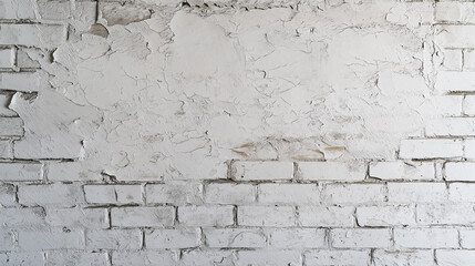 Fototapeta premium Textured white brick wall with peeling paint in an indoor setting