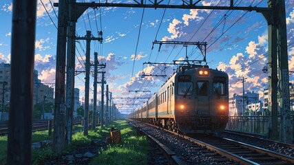 Last Train Scene Cinematic Cityscape in High Definition Anime Style