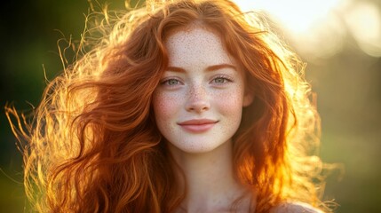 Fototapeta premium Redhead woman portrait in the warm light of the sun