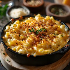 Hearty Baked Mac and Cheese Casserole with Melted Cheese and Crispy Breadcrumbs Topping