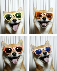 A happy dog wearing stylish sunglasses with a sticking out tongue, radiating joy and playfulness, perfect for capturing a playful and cheerful moment suitable for humorous content.