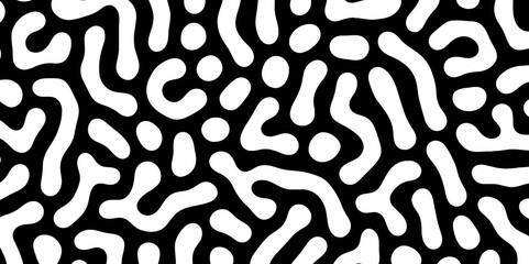 Abstract Turing organic wallpaper with background. Turing reaction diffusion monochrome seamless pattern with chaotic motion. Natural seamless line pattern. Linear design with biological shapes.