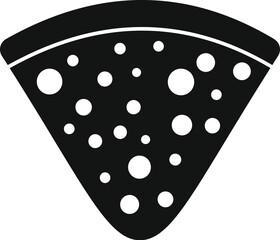 Simple black and white vector icon of a slice of pizza with melted cheese forming bubbles