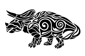 Tribal tattoo art with black dinosaur silhouette