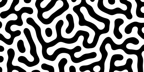 Abstract Turing organic wallpaper with background. Turing reaction diffusion monochrome seamless pattern with chaotic motion. Natural seamless line pattern. Linear design with biological shapes.