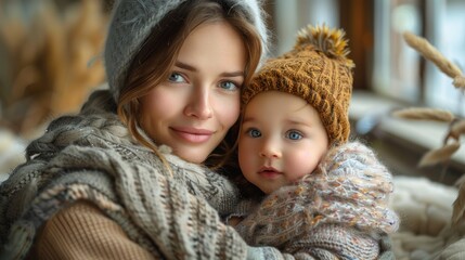 Obraz premium Young mother reading a book to newborn baby