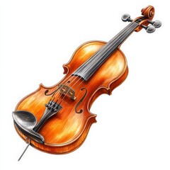 Fototapeta premium A single violin bow clipart, string instrument element, detailed horsehair, isolated on white background