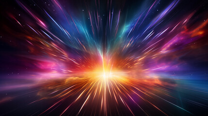 Fototapeta premium Spectacular Space Burst With Vibrant Energy And Light Rays Emanating In A Cosmic Landscape