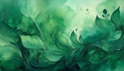 Obraz premium Abstract Green Leaves Watercolor Painting