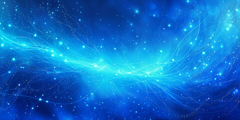 Obraz premium A vibrant, cosmic scene with a blue nebula filled with stars and a wavy, flowing design that resembles a galaxy or a nebula.