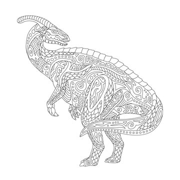 Line art for coloring book page with parazaurolof