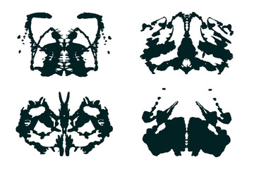 Obraz premium Rorschach black abstract splash. Ink symmetrical hand brushed design. Geometrical silhouette for psychological test.