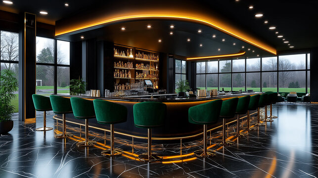 A luxurious hotel bar with stylish seating and a variety of beverages
