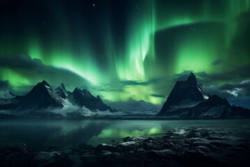 Naklejka premium Ethereal Fury Photobashed Aurora in a Nightmarish Landscape