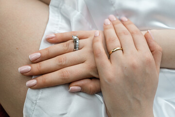 Bride’s Hands with Elegant Diamond Engagement Ring - Perfect Wedding Day Detail