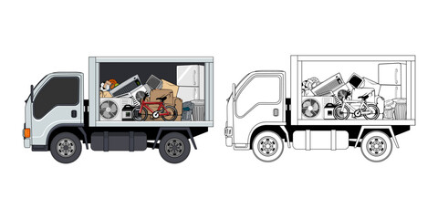 Pickup Truck Loaded Household Junk Cartoon Design Illustration vector eps format suitable for your design needs logo illustration animation etc