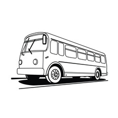 Vector illustration of a vintage bus in black and white, perfect for stock images related to transportation. Isolated, detailed outline with a classic design, ideal for retro, public transport, travel