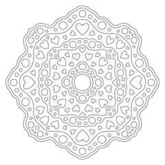 Line art for coloring book with heart shapes