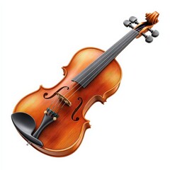 Fototapeta premium A single violin clipart, string instrument element, detailed wood grain, isolated on white background