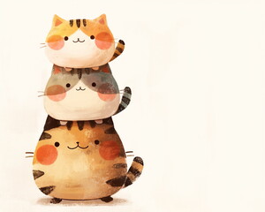 Cartoon illustration of cute adorable cats on white background 