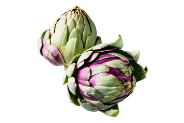 Fototapeta premium Falling artichoke hearts, isolated on white background, full depth of field