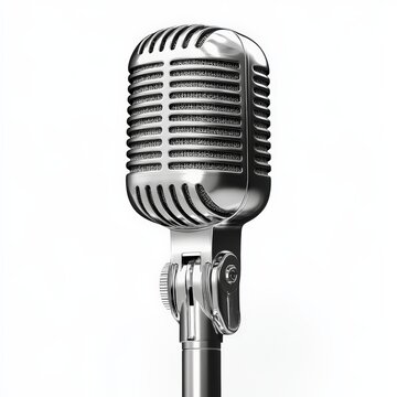 recommend clip art: A single microphone clipart, audio element, vintage design, chrome finish, isolated on white background 