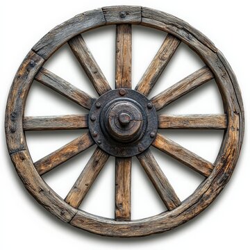 recommend clip art: A single wagon wheel clipart, old west element, wooden spokes, rustic design, isolated on white background 