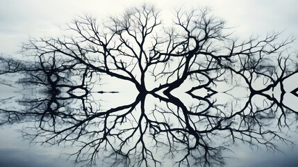 Obraz premium Abstract composition of twisted tree reflections on a serene body of water
