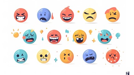 Set of emojis of mood expressions simple illustrations icons. Emoticons.