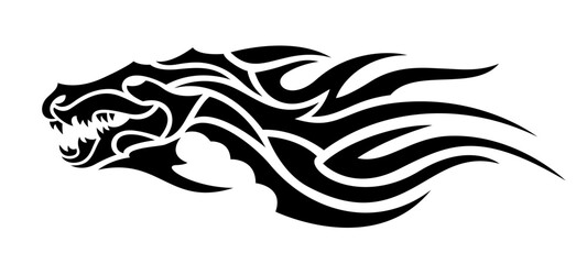 Tribal tattoo art with black evil dragon head