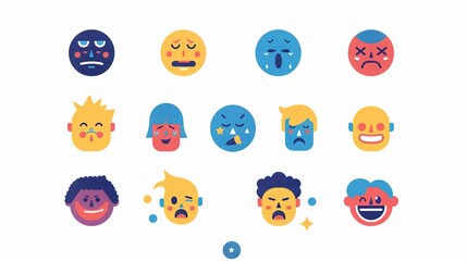 Set of emojis of mood expressions simple illustrations icons. Emoticons.